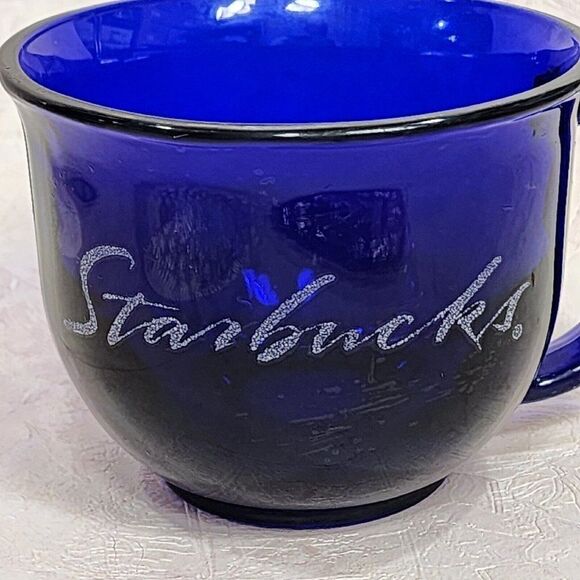 Starbucks Logo Glass Coffee Mug 16 oz cobalt blue sparkly script - Picture 7 of 7